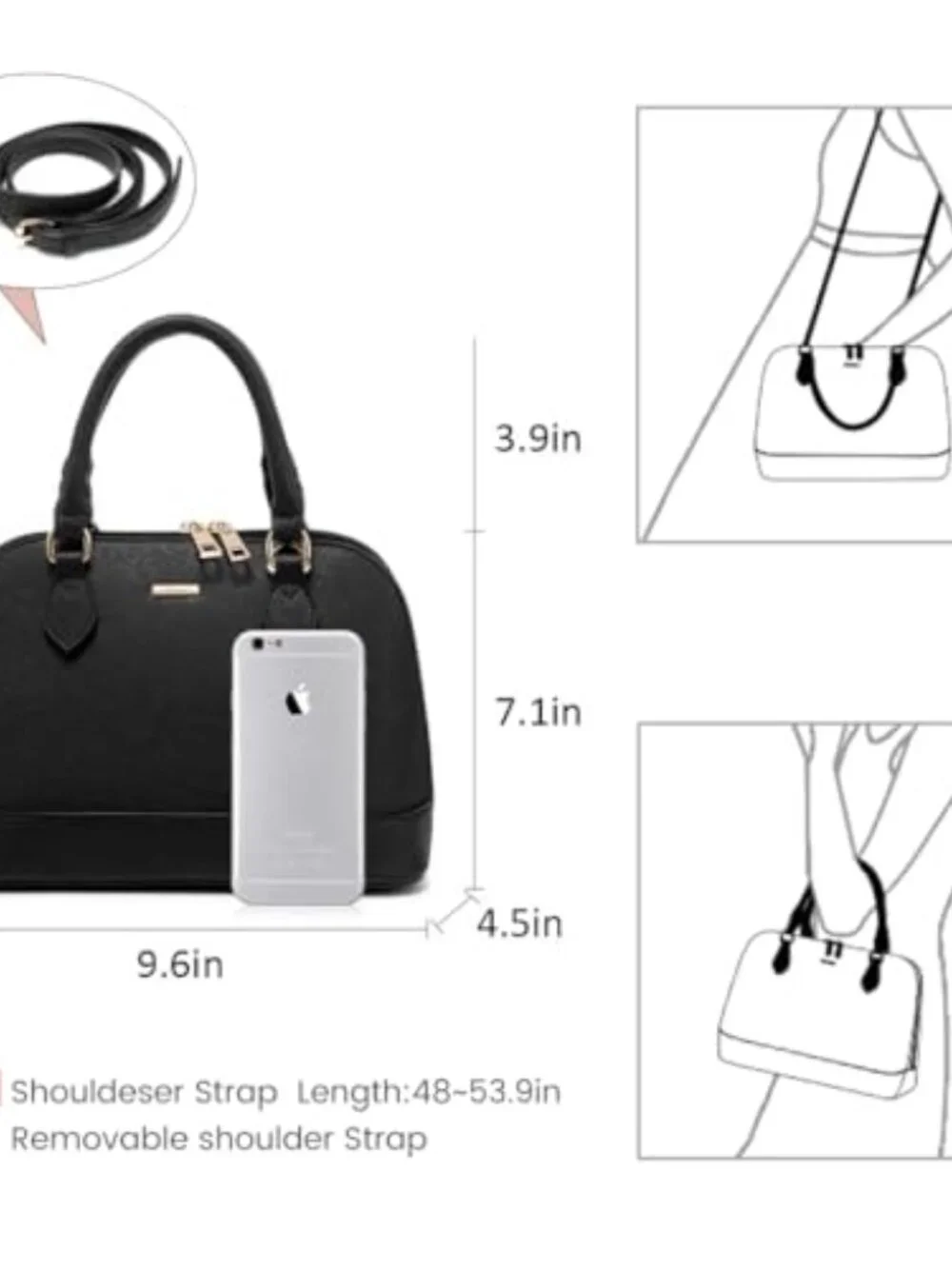 Faux Leather Satchel Crossbody Bag with Double Zip Top Handle